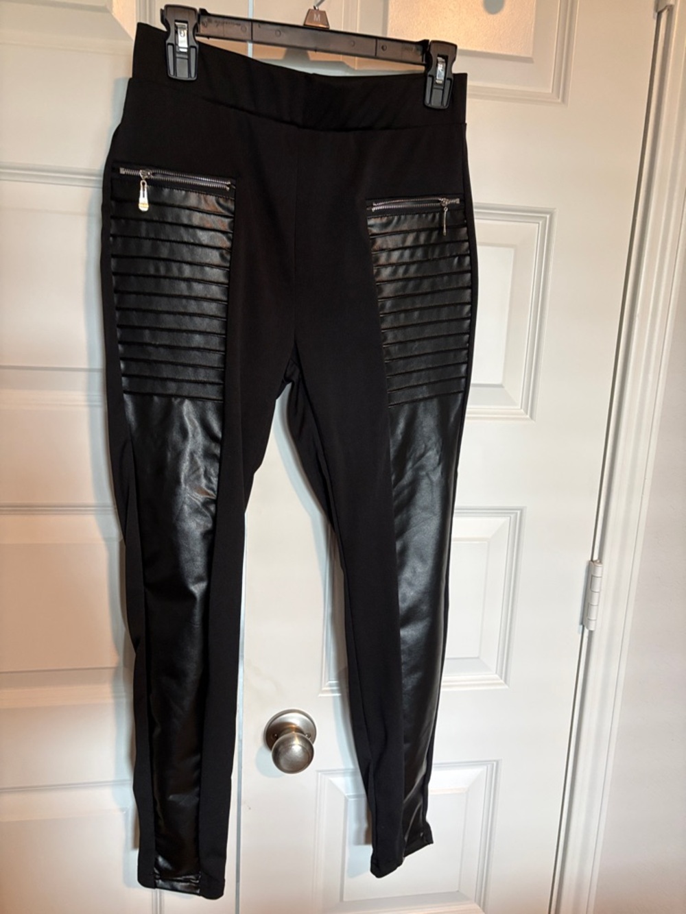 Faux Leather Panel Black Moto Leggings